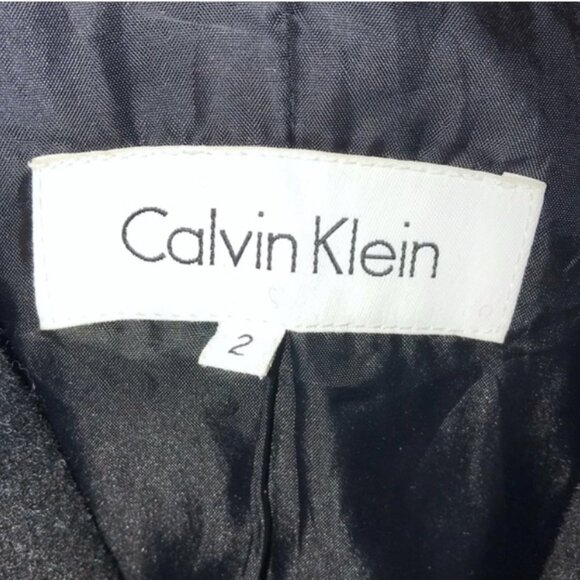 Calvin Klein Gray Shawl Collar Button Wrap Belted Wool Coat - Size 2 - Picture 5 of 7